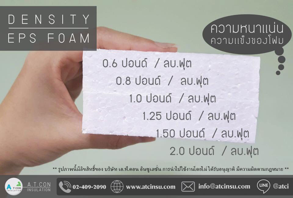 เเผ่นโฟม foam sheet ความหนาเเน่น หรือ density eps foam 0.6,0.8,1.0,1.25,1.50,2.0 ปอนด์/ลบ.ฟุต